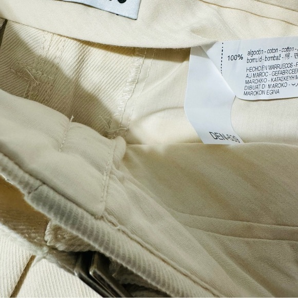 Zara Women Oyster White Bloggers Fav High-Rise Belted Cotton Loose Pants Sz L - Picture 15 of 15